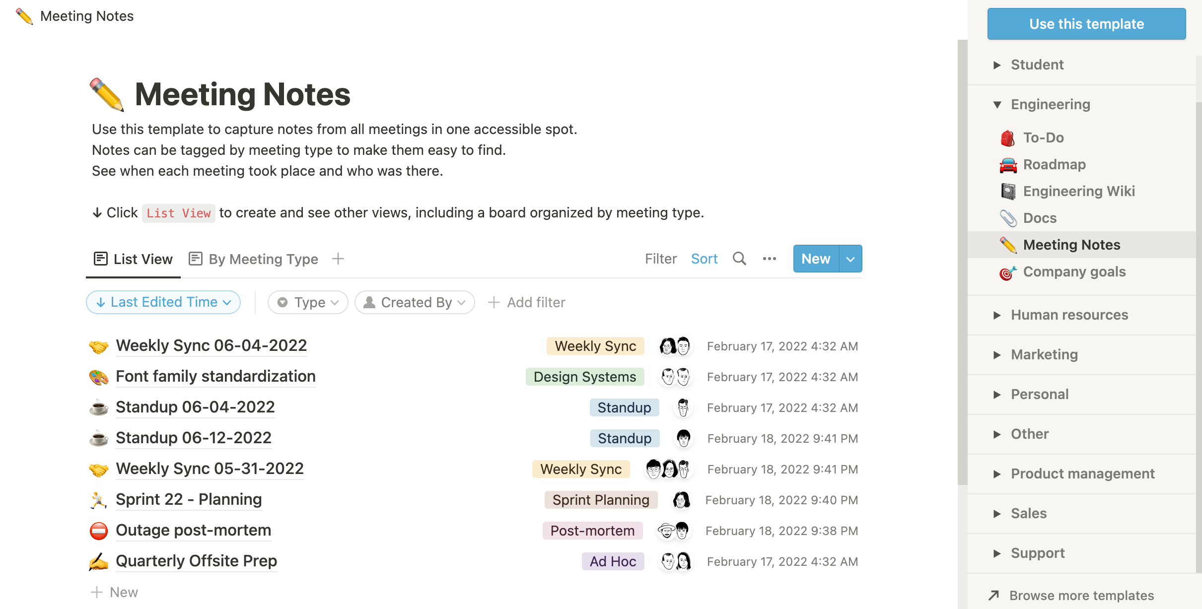 Meeting notes  Notion Template