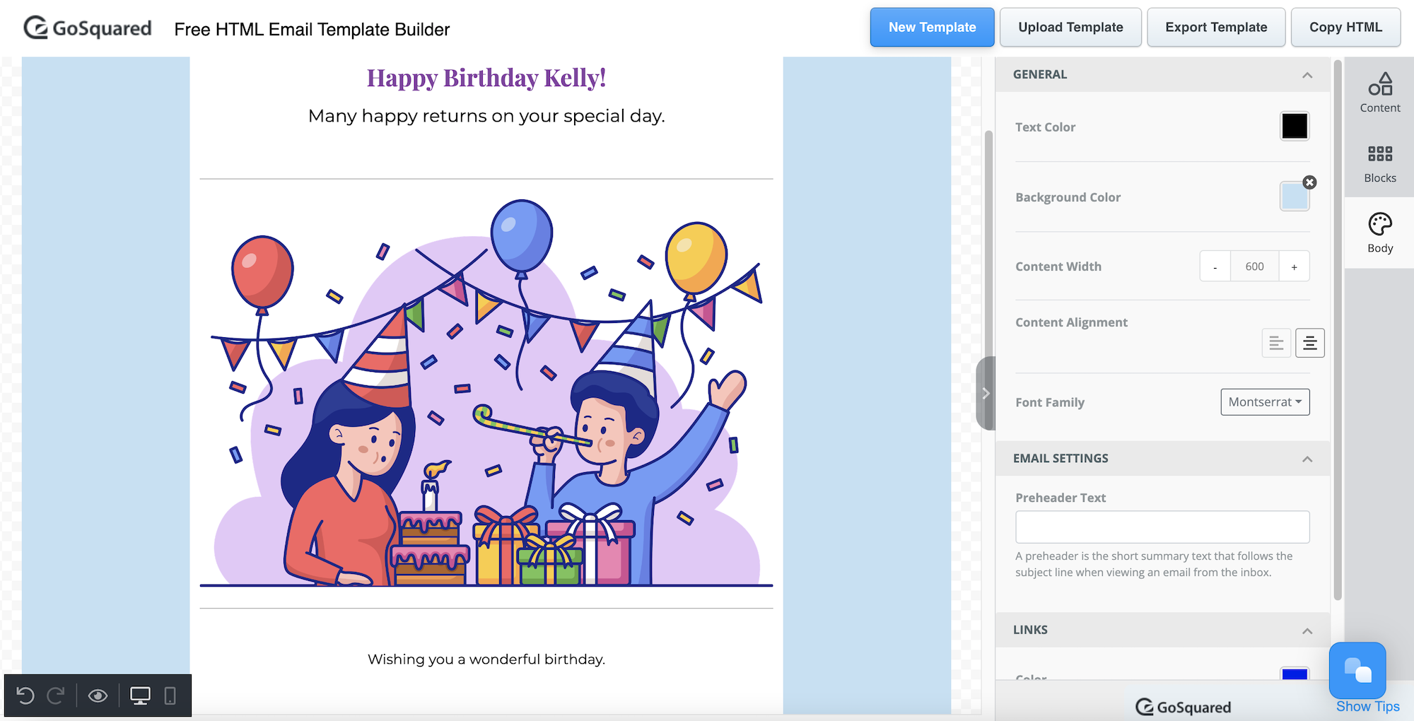 birthday template email 