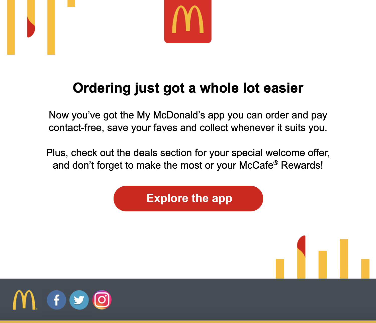Emails from Mcdonald's to welcome new customers