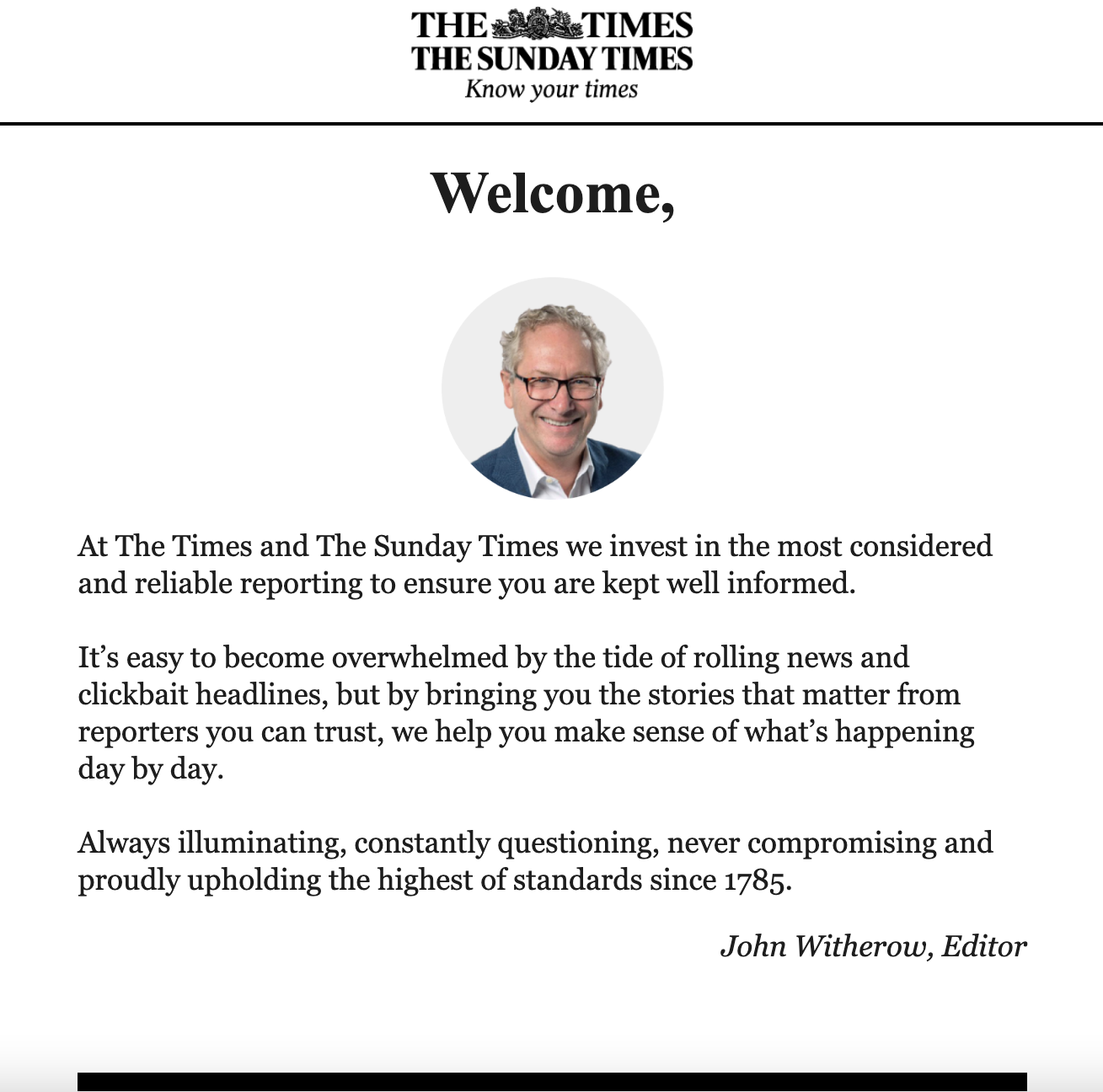 Times subscription welcome email