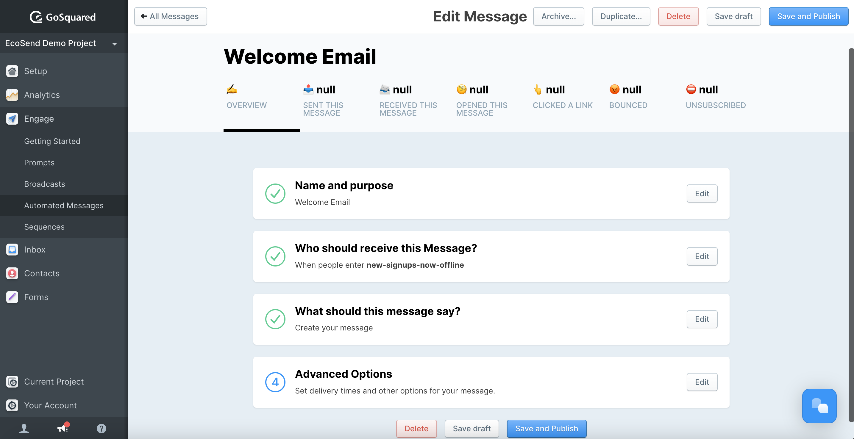 create welcome emails with gosquared