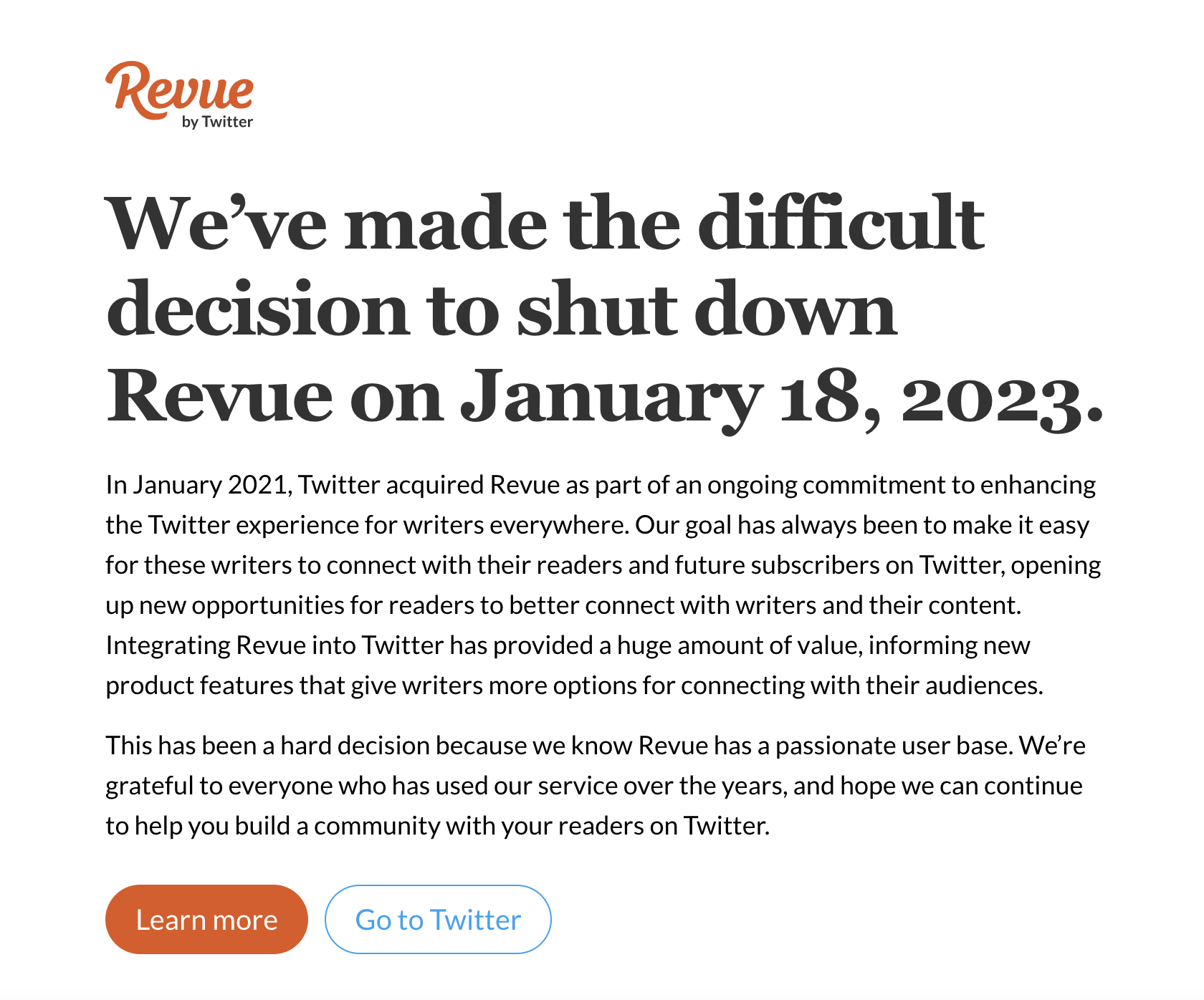 Revue shut down why Twitter