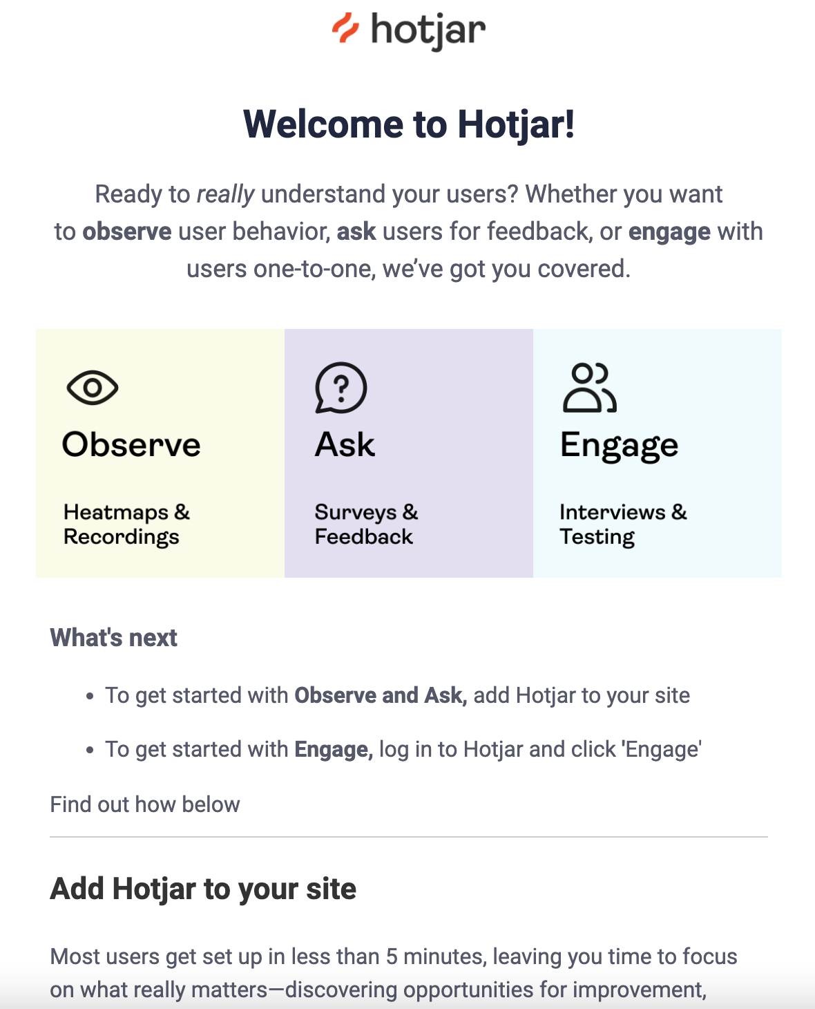 Hotjar onboarding email example